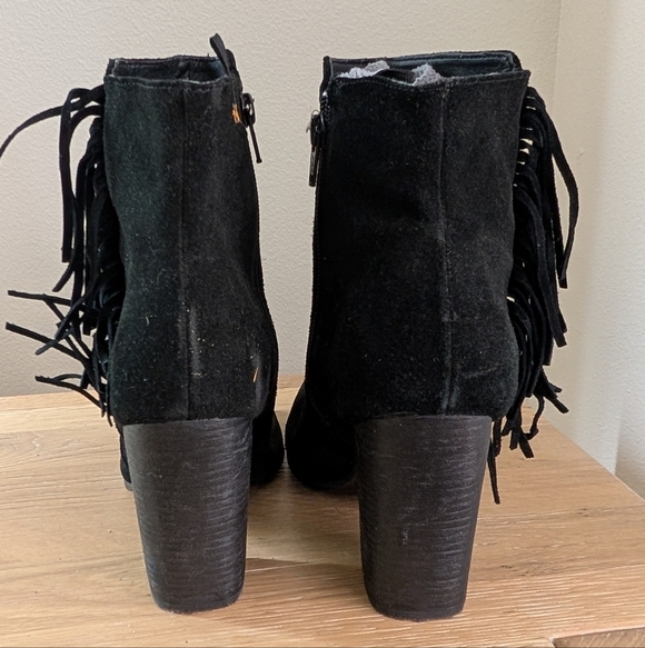 H&M Women's Black Suede Ankle Boots w/ Fringe Detail, Sz 9.5 - Picture 6 of 8